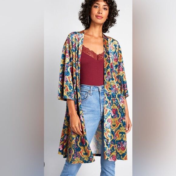 ModCloth Velvet Floral Longline Duster, size L/XL - Picture 12 of 12